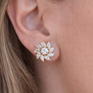 Vintage 14K Gold CZ Earring Jackets Marquise Halo Diamond Stud Enhancer